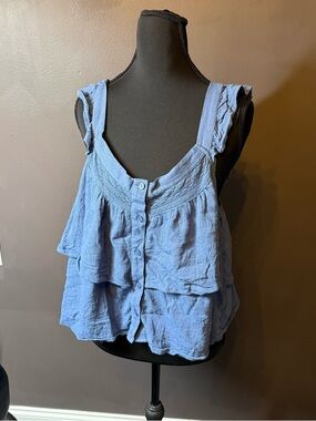American Eagle Outfitters Light Blue Ruffled Button-Front Tank